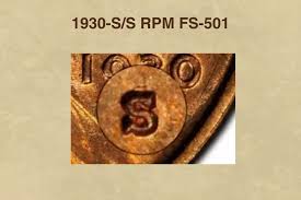 1930-S/S FS-501 repunched mintmark close-up showing secondary S rotated beneath primary impression