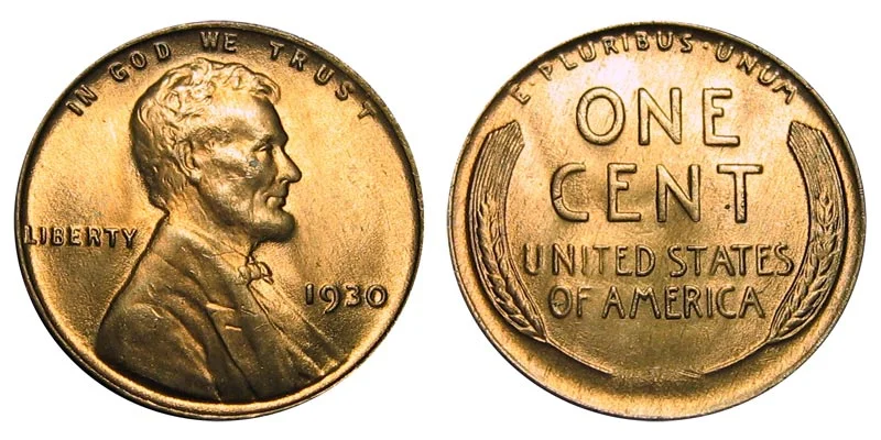 1930 wheat penny BIE die crack error showing raised vertical line between B and E in LIBERTY
